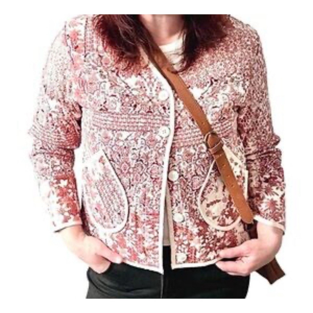 COMO VINTAGE Women’s White & Red Quilted Blazer Jacket XL New With Tag - Picture 1 of 8